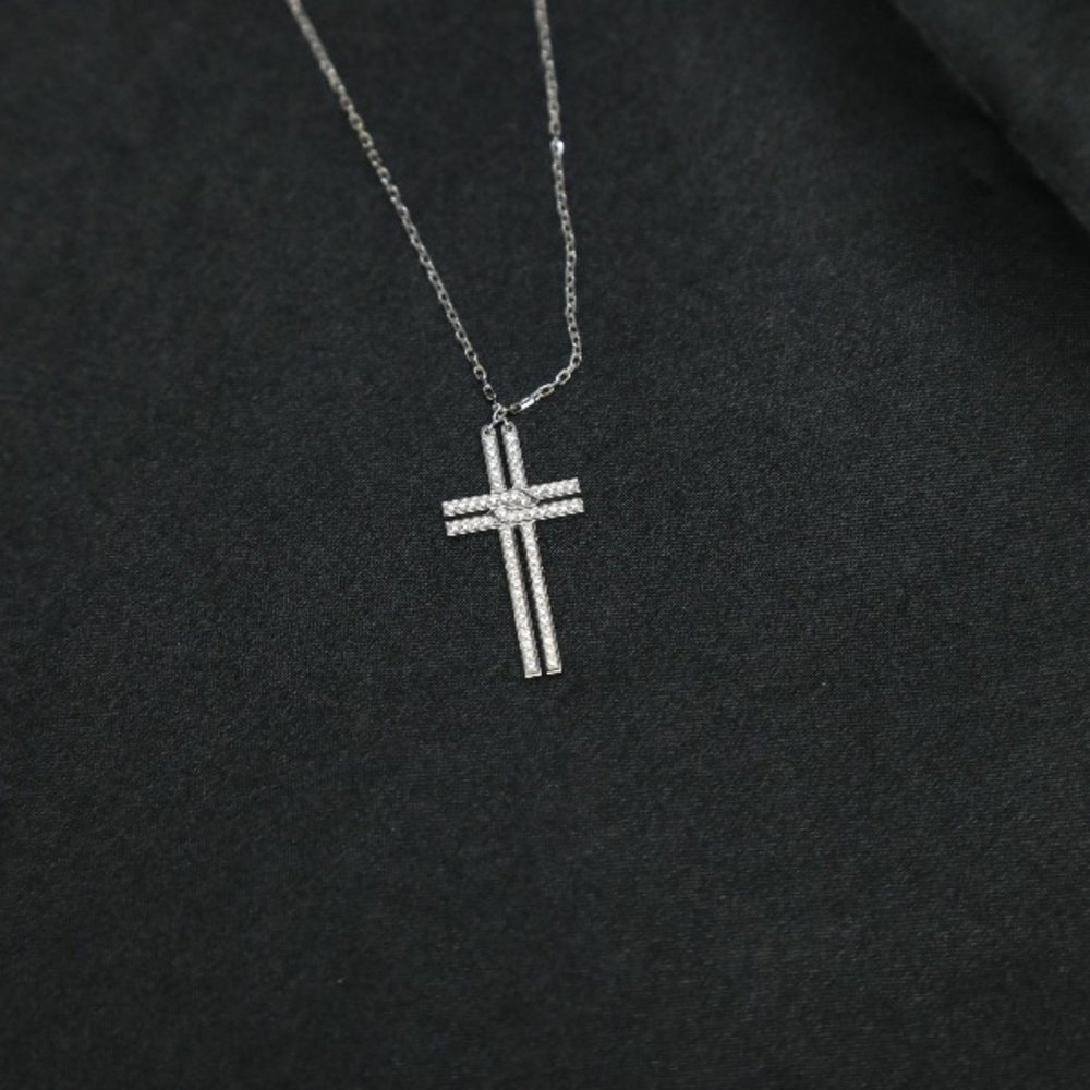 CARTIER Cross Necklace Diamond B7211400 Silver - Picture 2 of 4